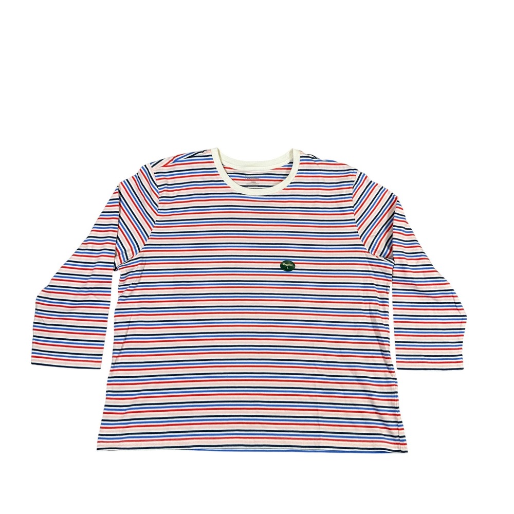 NWT LL Bean Womens Large Regular Striped Long Sleeve Cotton Tee Red White Blue
